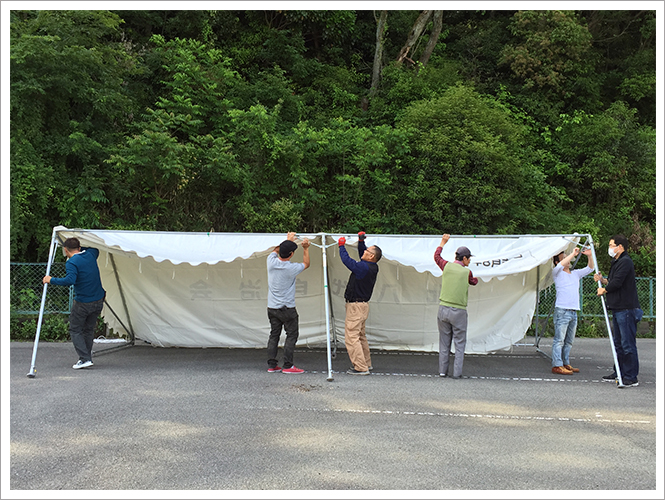 全日本洋鳥クラブ　春の品評会　テント貼り